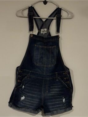 Jordache Dark Wash Denim Short Overalls Size Large
